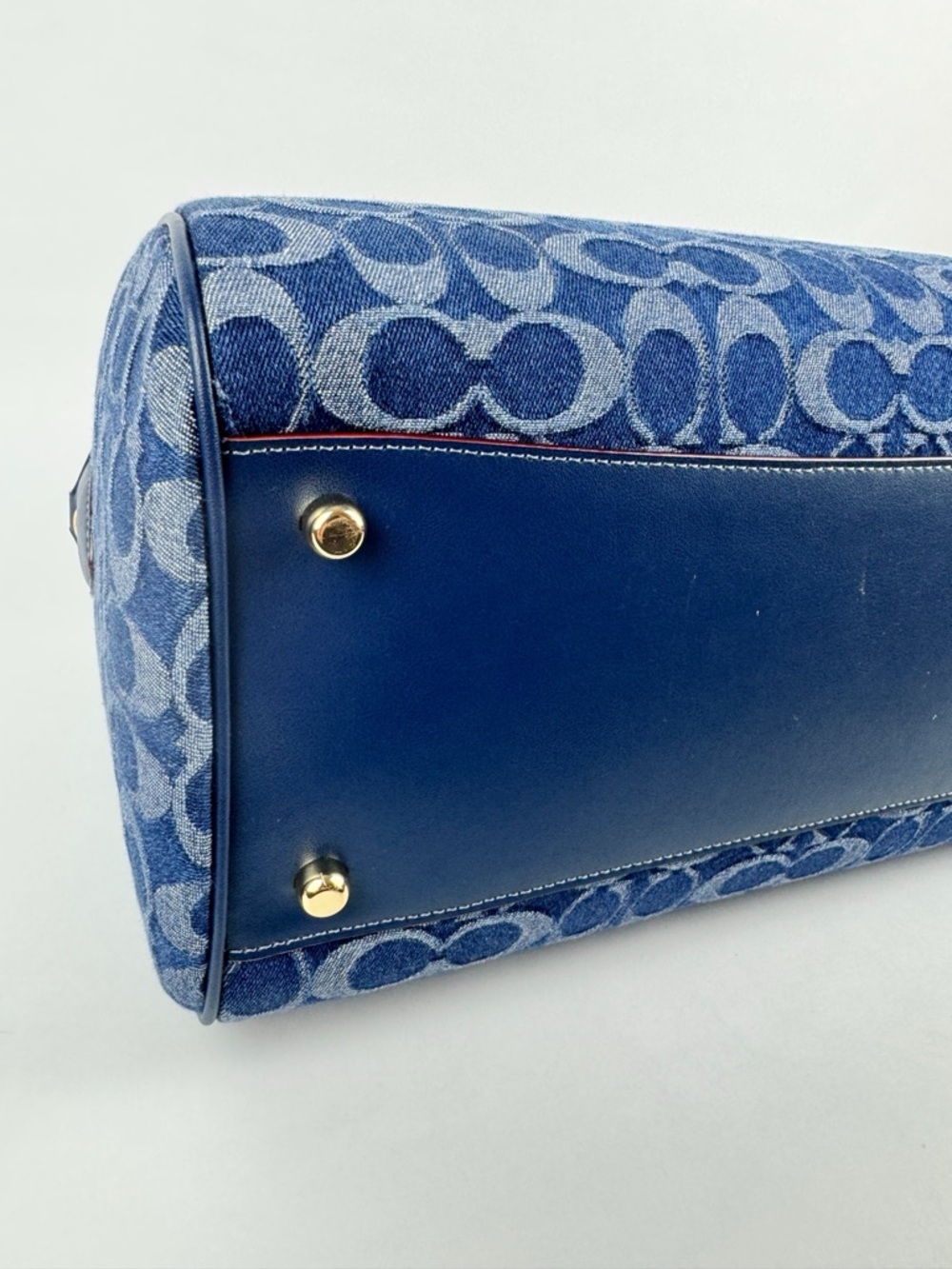 Coach Large Rowan Denim Signature Satchel Leather Trim Crossbody Strap - Picture 5 of 12